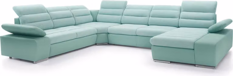 FURNLUX Divano angolare Corfu verde e argento 365cm / Colore principale: Verde / Dimensioni: 365 x 100 x 296 cm
