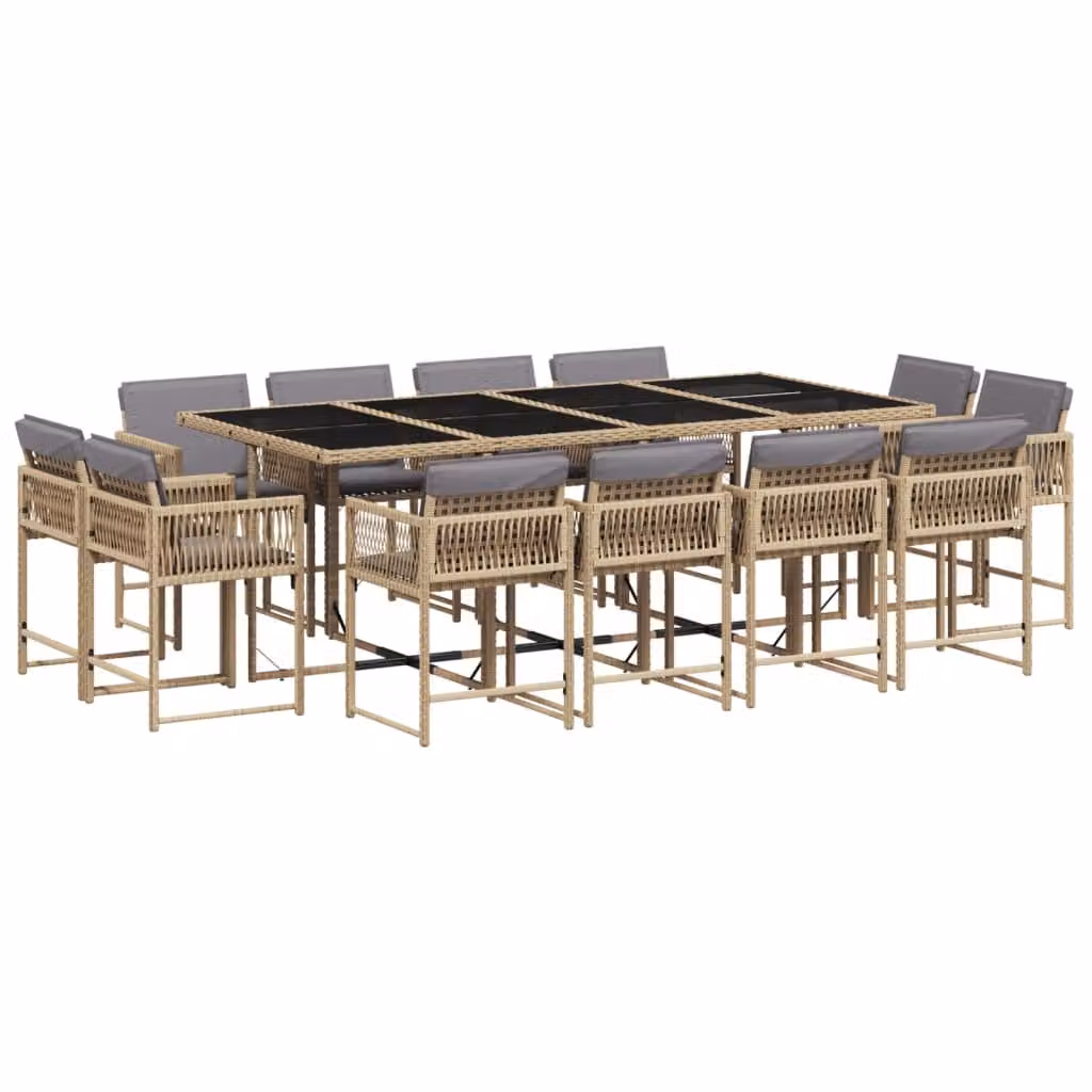 Set Pranzo da Giardino 13 pz con Cuscini Beige Misto Polyrattan