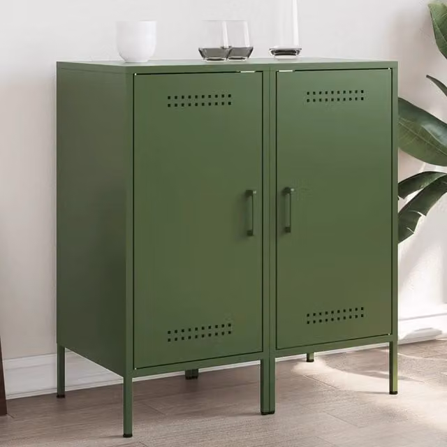 Set di 2 credenze vidaXL in metallo verde opaco da appendere a parete, L/P/H: 36 x 39 x 79 cm