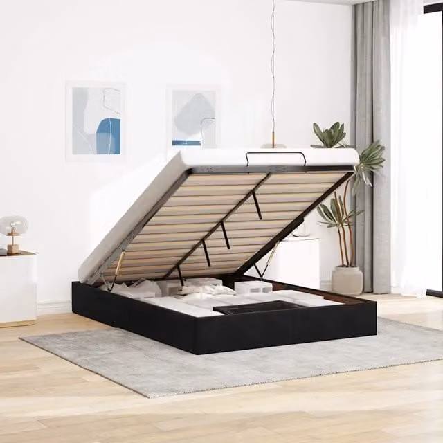 Struttura Letto con Contenitore a Alzata vidaXL in Velluto Nero L: 140 cm, P: 190 cm