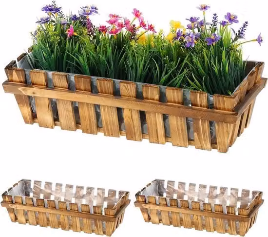 Set di 3 contenitori in legno per vaso per finestra e balcone - contenitore per balcone naturale - dimensioni 12x45x195 cm