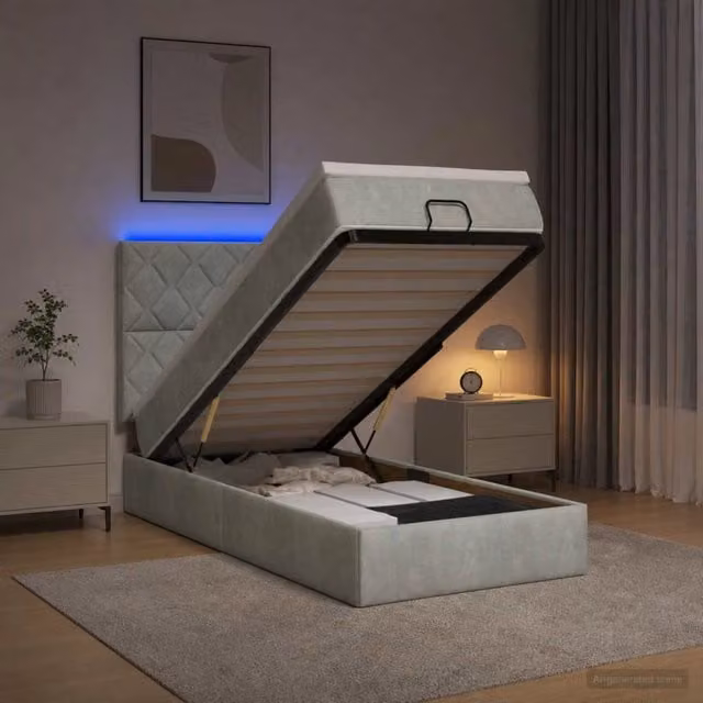 Letto Ottomano con Materasso Ibrido e Illuminazione LED vidaXL, Grigio e Bianco, L/P/H: 200 x 80 x 45 cm