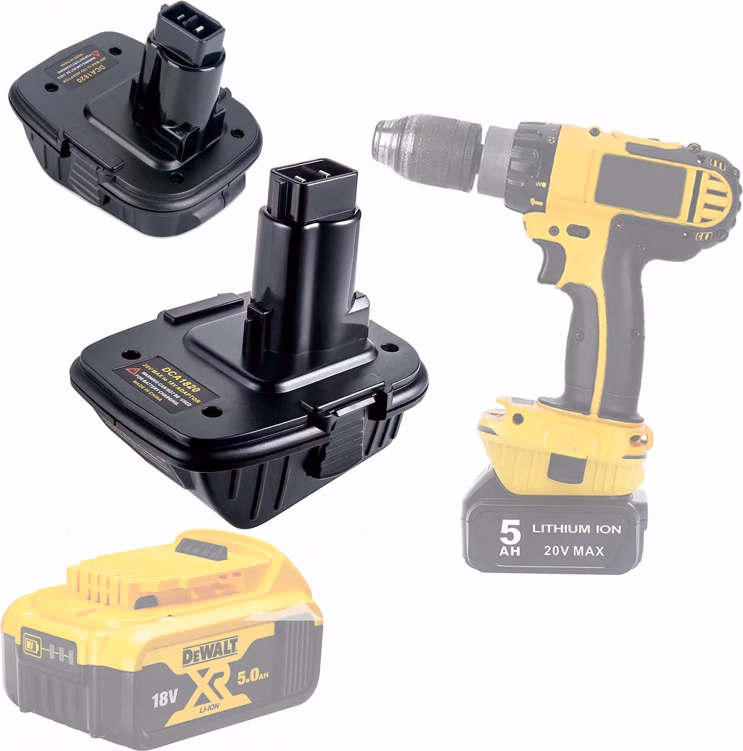 Rosfix Adattatore Dewalt DC9096 per Batteria Dewalt (DCA1820) Nero