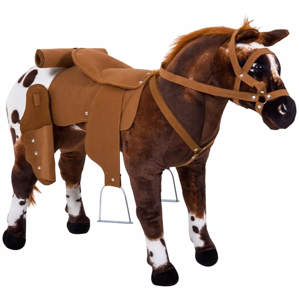 Cavallo a Dondolo Minimal per Bambini con Sella e Staffe in Peluche e Metallo, Marrone, H 60 x L 85 x P 28 cm – 2