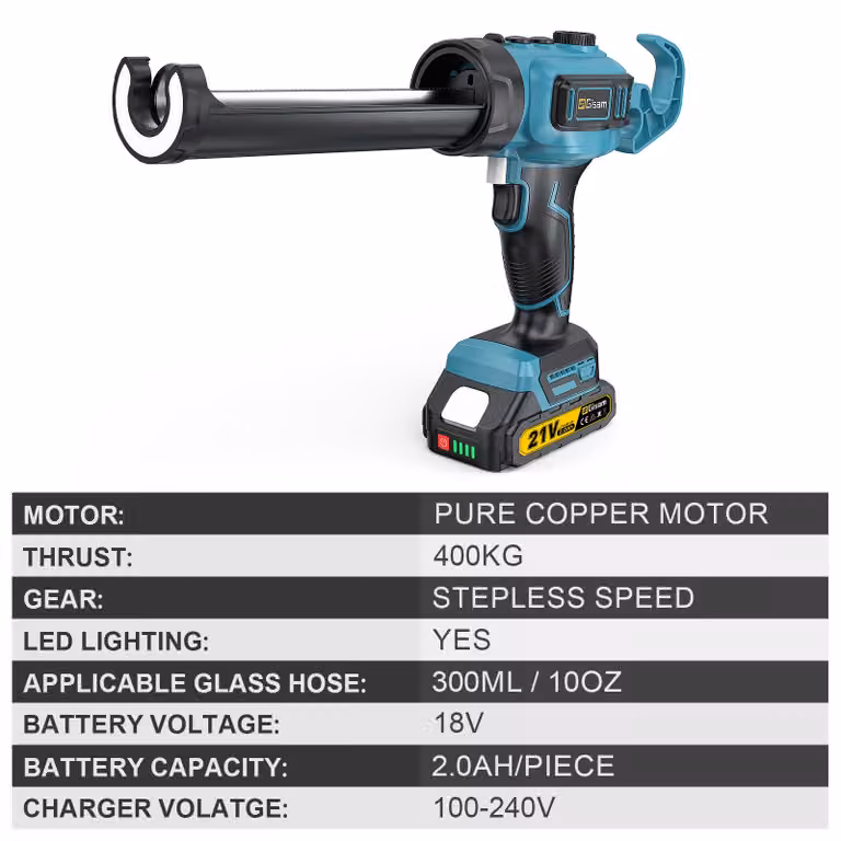 Pistola applicatrice elettrica, kit a 2 batterie - forza di spinta: 400 kg - contenitore per colla siliconica da 300 ml