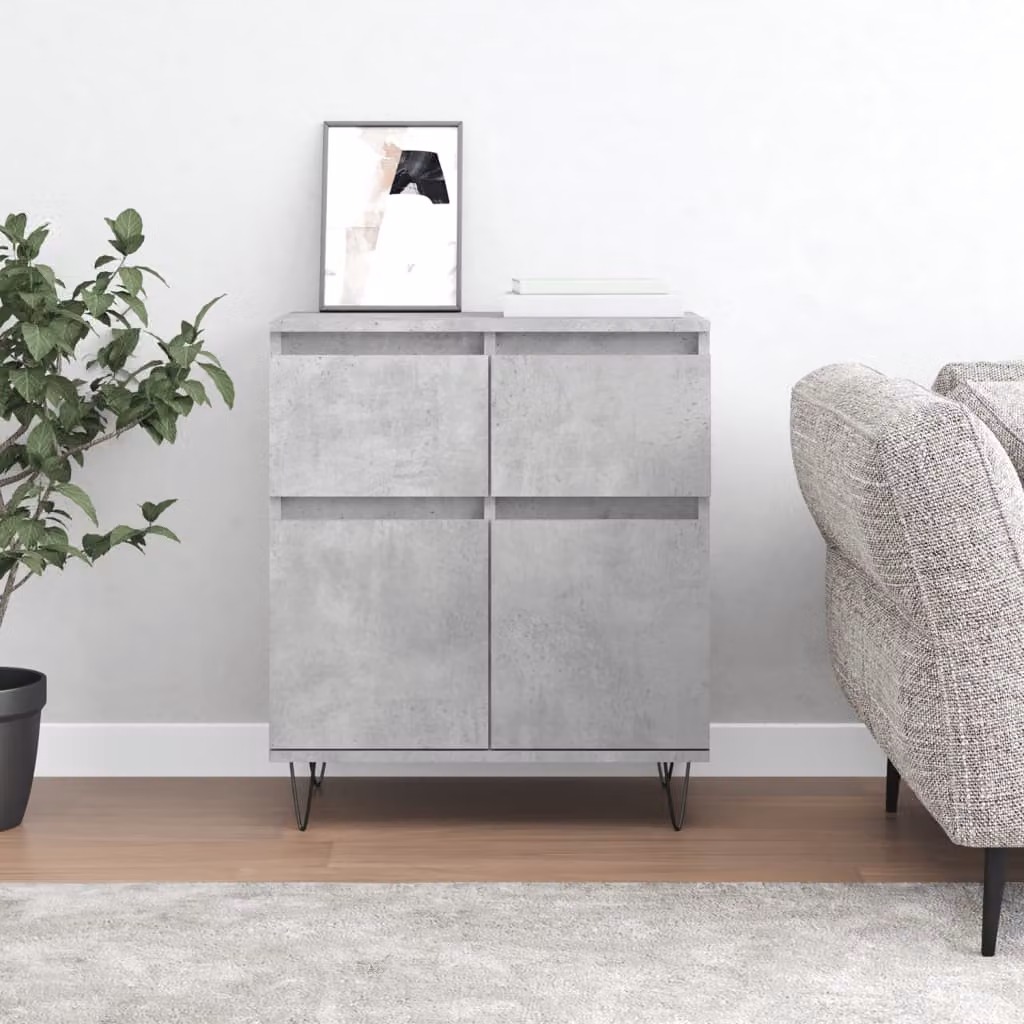 Credenza moderna vidaXL in legno e metallo, colore grigio, L 60 cm x P 35 cm x H 70 cm