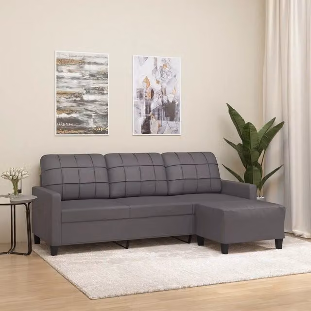 Divano a 3 posti con poggiapiedi vidaXL in similpelle grigio L: 198 cm, P: 80 cm, H: 77 cm