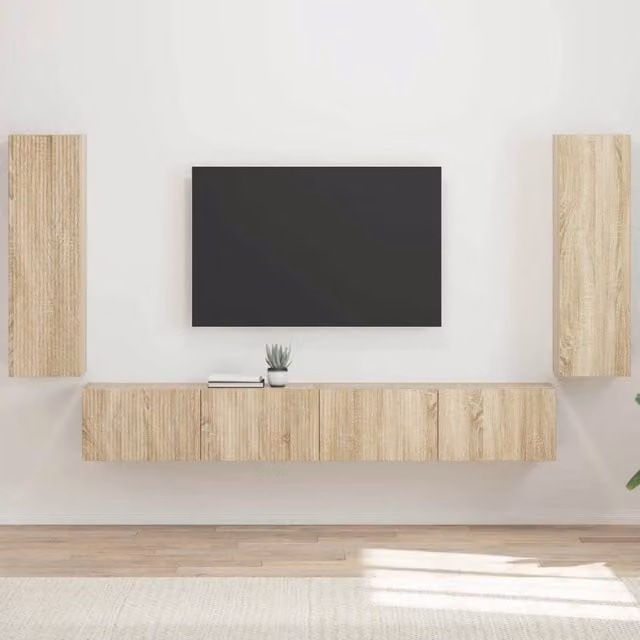 Set di Mobiletto da TV a Parete 4 pz-Credenza per TV sospesa Rovere Sonoma 840905