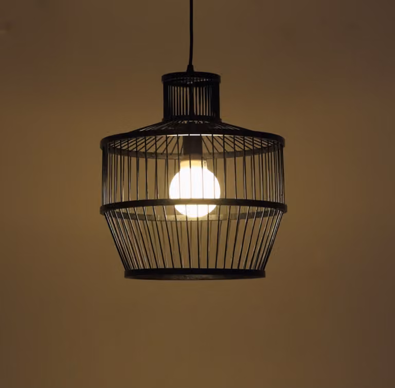 Fine Asianliving Bamboo Hanging Lamp Lampada a sospensione Nero fatto a mano - Melvin D34xH35cm Lampada a sospensione Illuminazione Paralume di bambù Tessuto Lampada Illuminazione Rotan