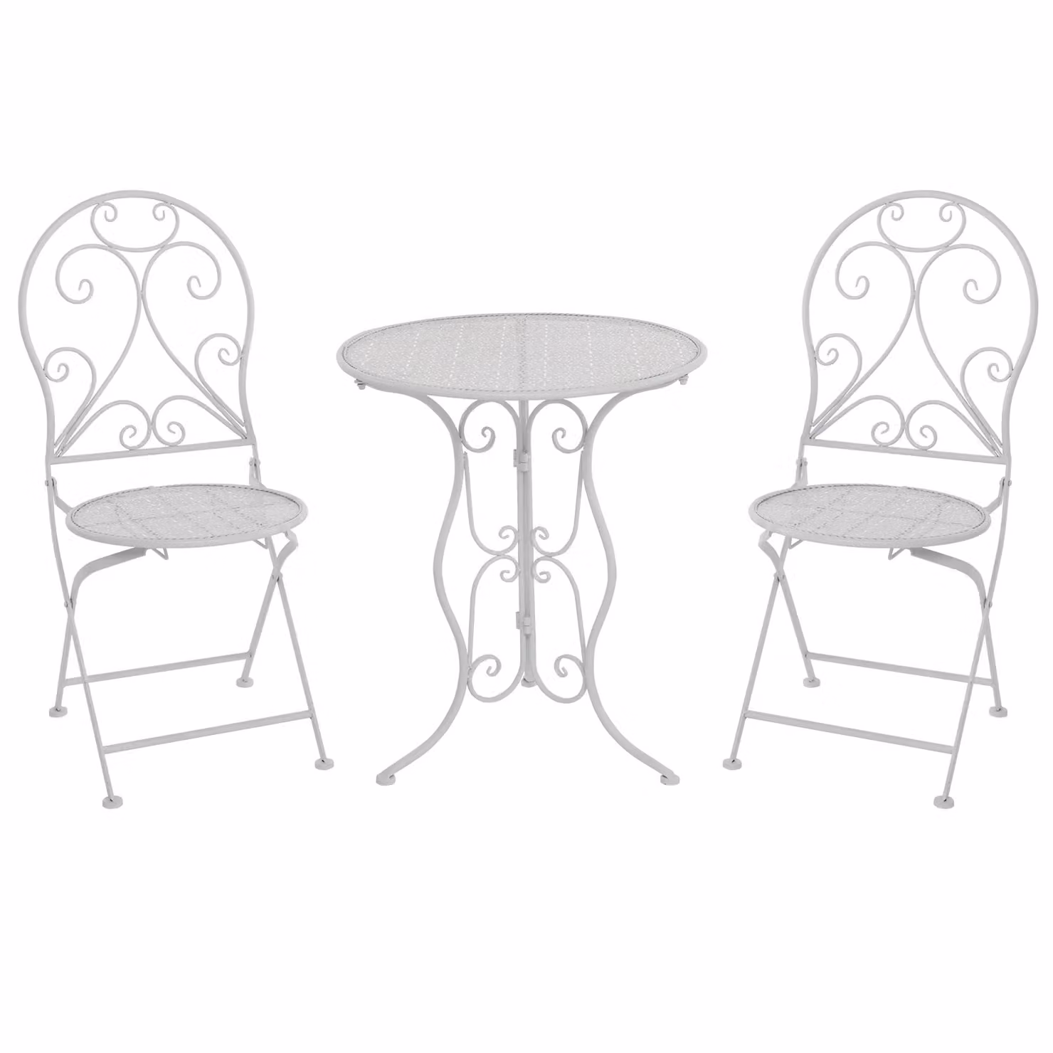 Set da giardino Bistrot Vestiamo Casa Giardino composto da tavolo rotondo e 2 sedie richiudibili in metallo bianco con design Liberty – 1