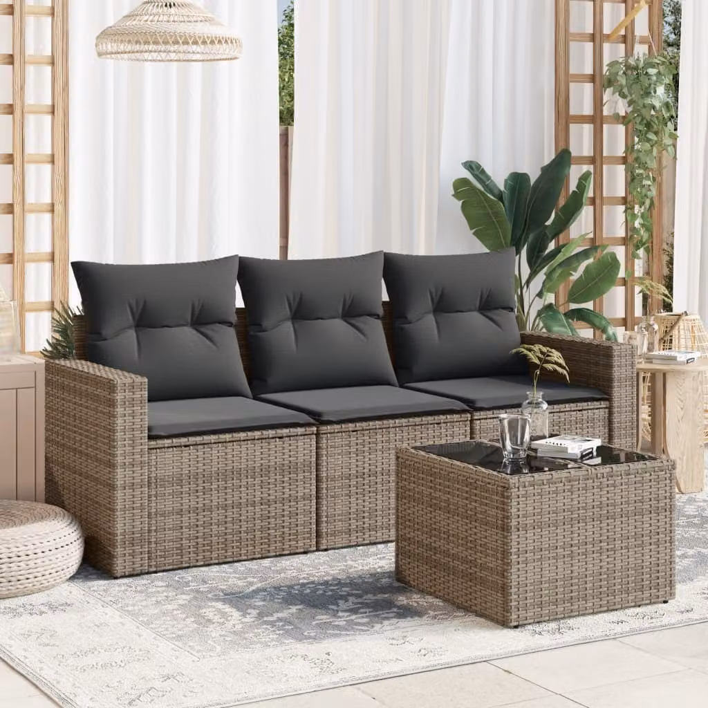 Maison Exclusive - Set Divani da Giardino 4 pz con Cuscini in Polyrattan Grigio