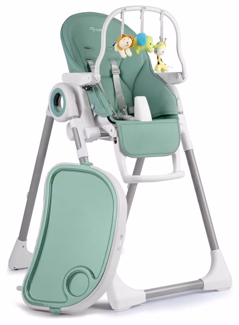 Sedia da pranzo per bambini con tavolo, lettino Belo verde + fascia con giocattoli