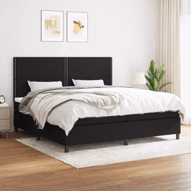 Letto Ibrido vidaXL con Giroletto a Molle e Materasso in Tessuto Nero e Bianco L/P/H: 200 x 200 x 25 cm – 1