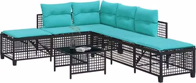 Set divano angolare da giardino vidaXL a 3 pezzi con cuscini in rattan e struttura in metallo nero