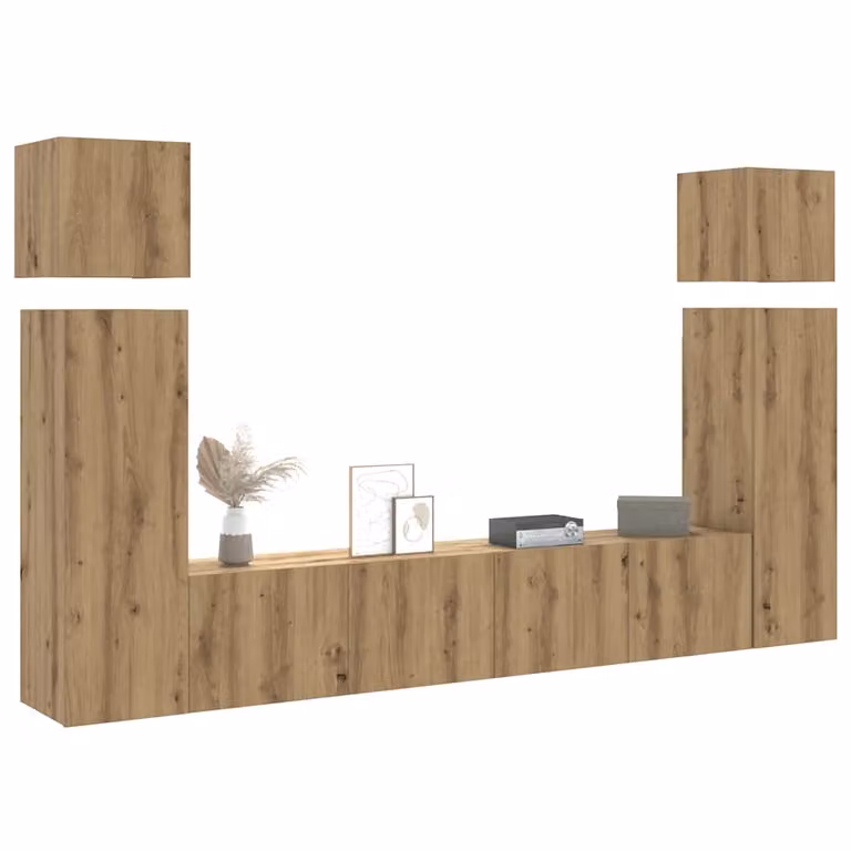Set Mobile TV vidaXL da 8 pezzi in Legno Multistrato e MDF Rovere Marrone Opaco con Montaggio a Parete per Soggiorno