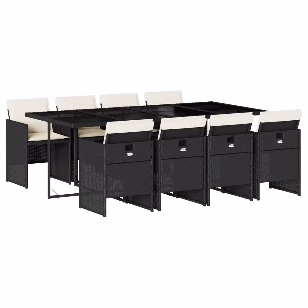 Set da pranzo da giardino vidaXL in polyrattan nero con cuscini e piano in vetro per 9 persone – 2