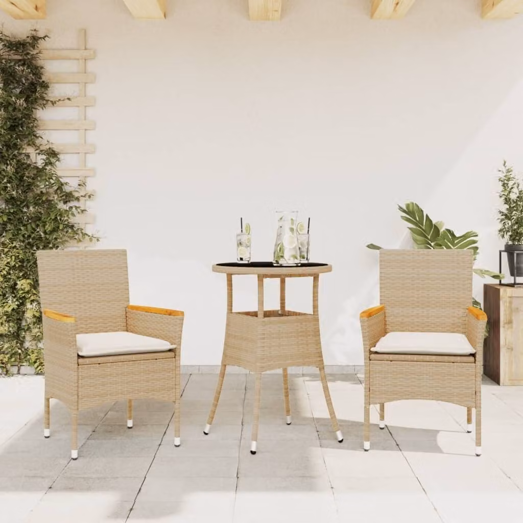 Maison Exclusive - Set da Pranzo da Giardino 3 pz con Cuscini Polyrattan e Vetro