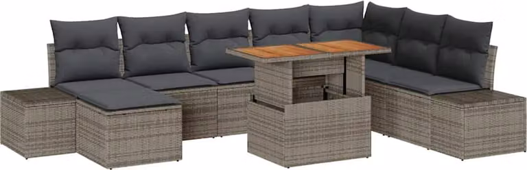 Set Divano da Giardino 9 pcs Grigio Poly Rattan