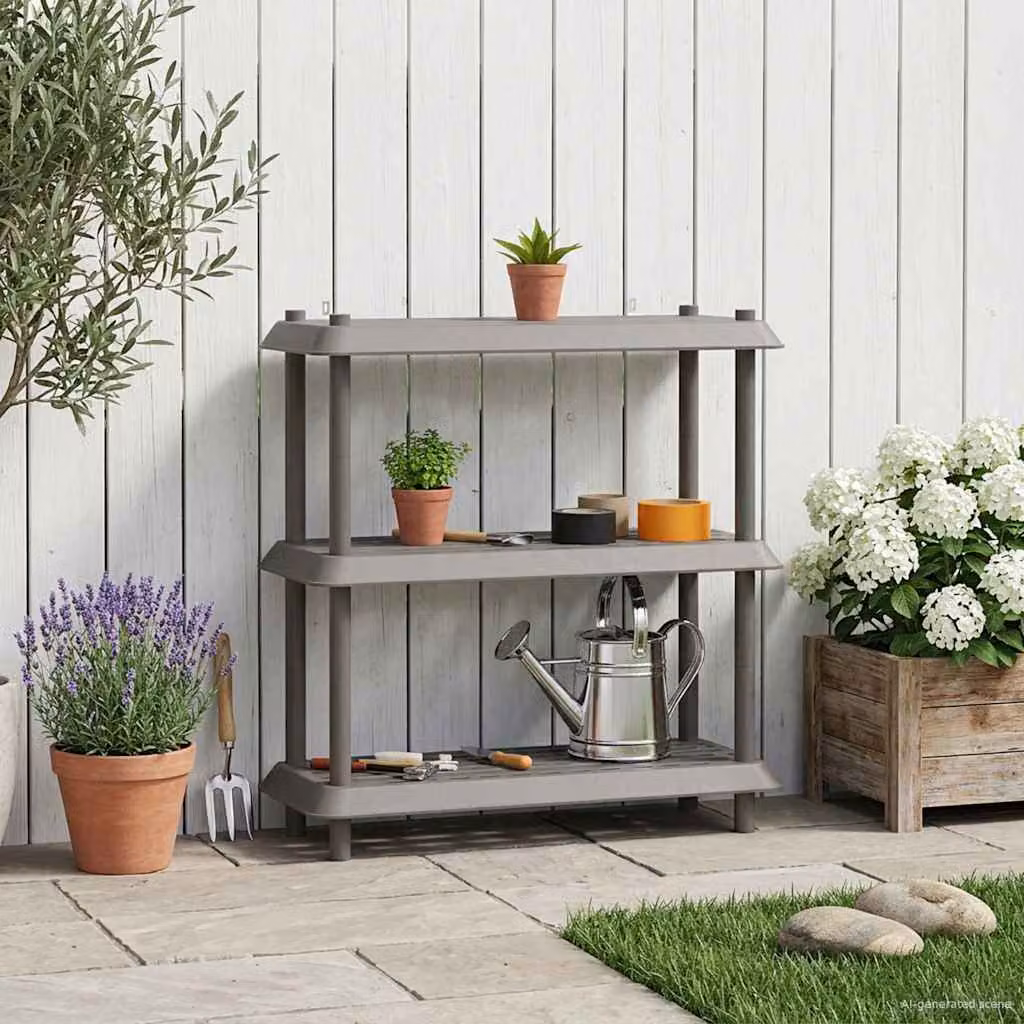 Unità di scaffalatura moderna vidaXL in plastica grigia con 3 livelli, L 100 cm x P 40 cm x H 96 cm