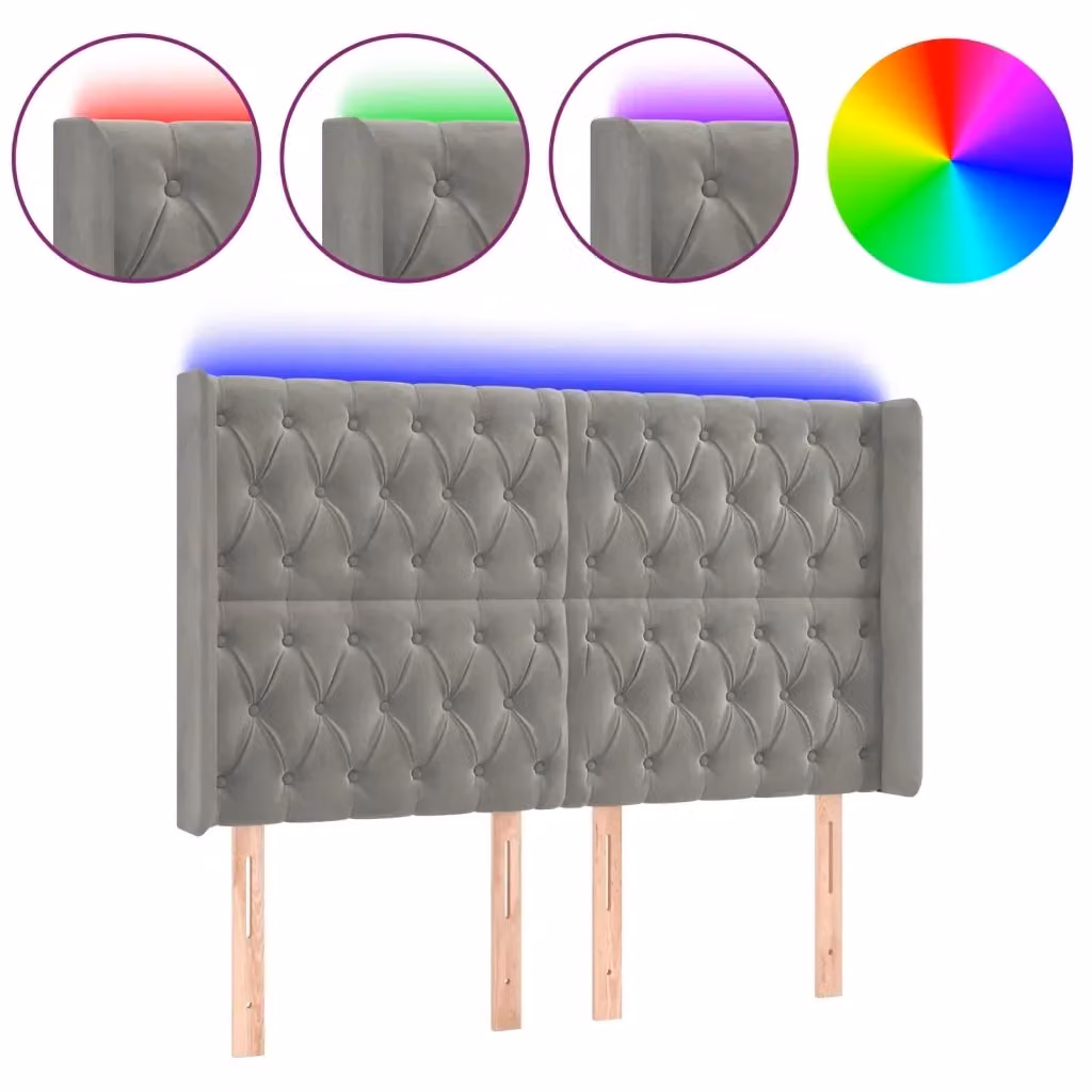 Testiera con LED e porta USB vidaXL in velluto grigio, L/P/H: 163 x 16 x 118 cm – 2