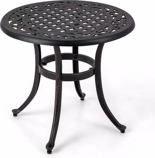 Tavolino da giardino rotondo in alluminio pressofuso marrone con piedini regolabili per esterno e balcone L: 60 cm, P: 60 cm, H: 53 cm