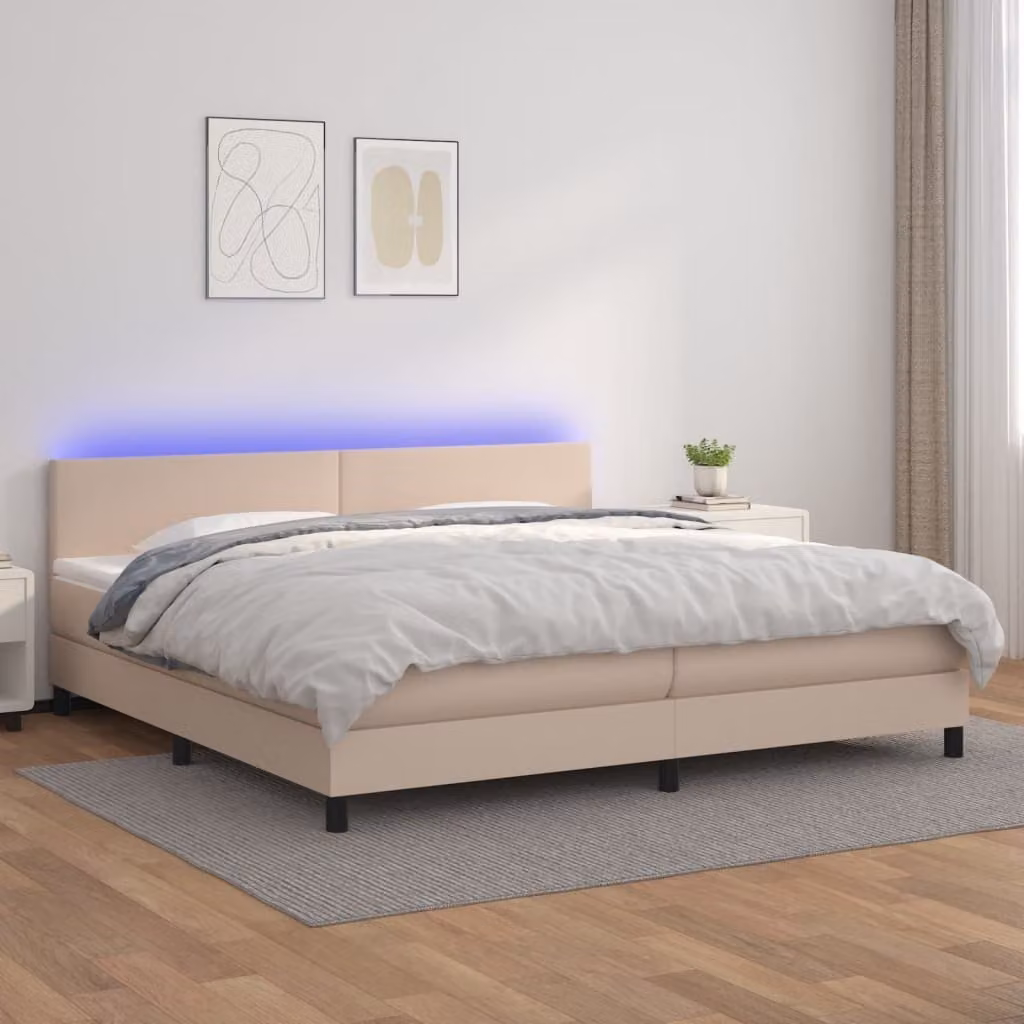 Maison Exclusive - Letto box spring materasso e LED cappuccino 200x200cm pelle artificiale