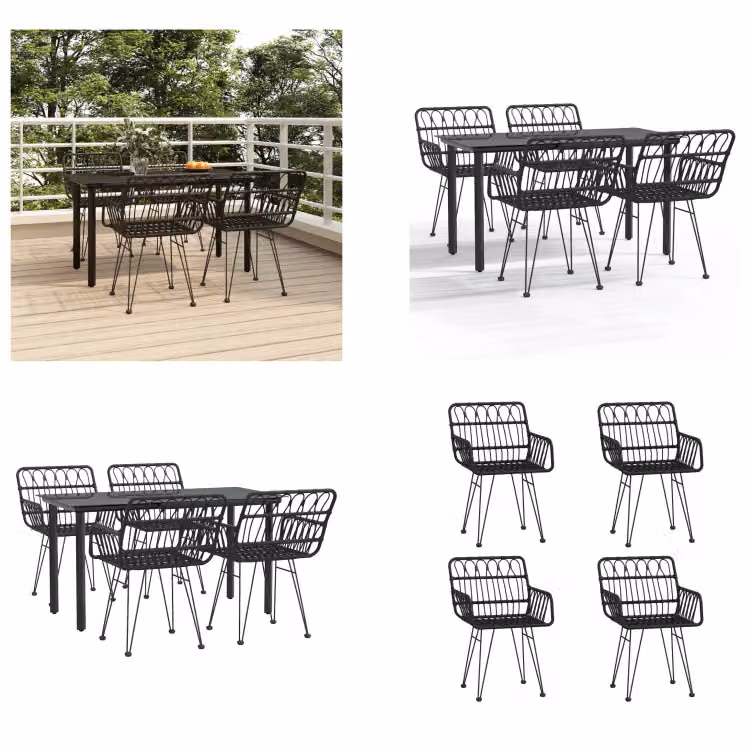 vidaXL Set da pranzo da giardino 5 pezzi in poly rattan nero - Set da pranzo da giardino - Set da pranzo da terrazza - Set da pranzo da esterno