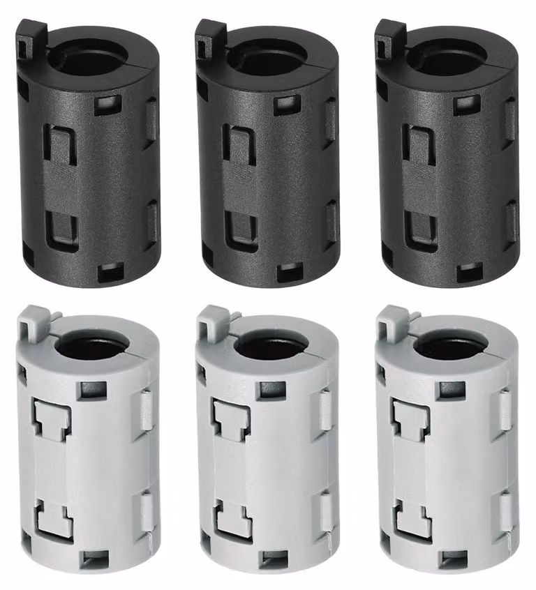 6 nuclei ferromagnetici ad anello, clip, diametro interno 11 mm, dimensioni 20x36 mm, colore nero/grigio