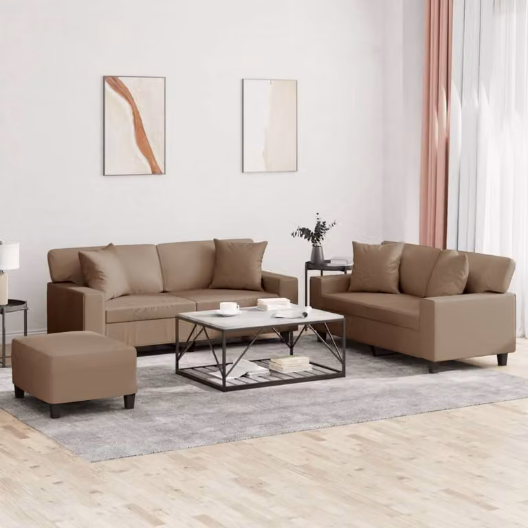 Maison Exclusive - Set divano a 3 posti con cuscini in ecopelle color marrone cappuccino