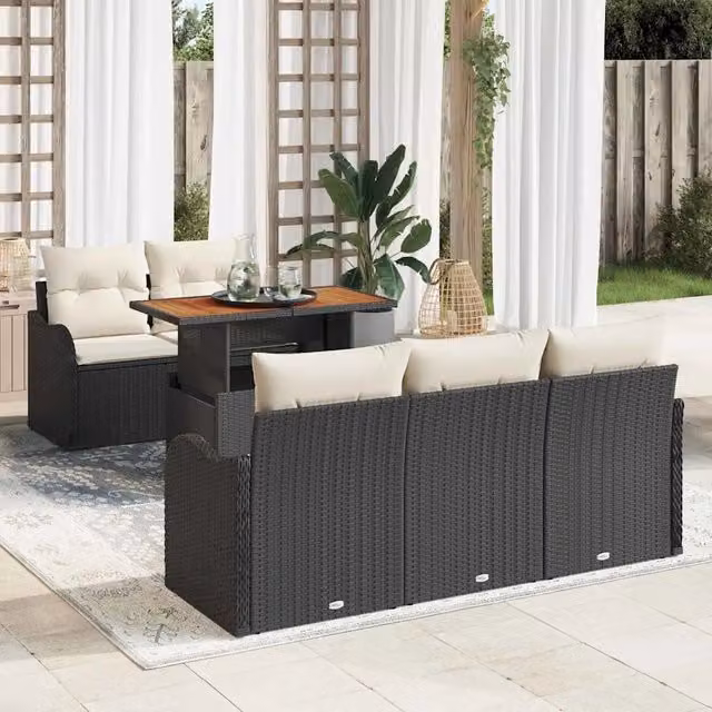 Set Divano da Giardino 6 pz Nero Poly Rattan 3358133