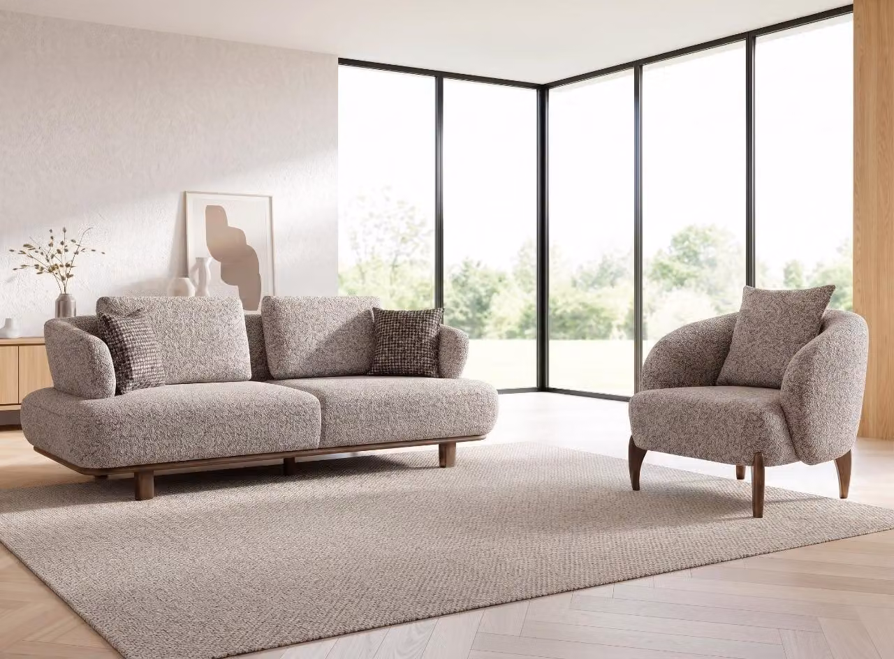 Divano componibile: 1 divano a 3 posti, 1 poltrona. Design moderno, colore grigio, elegante. Set di divani nuovo