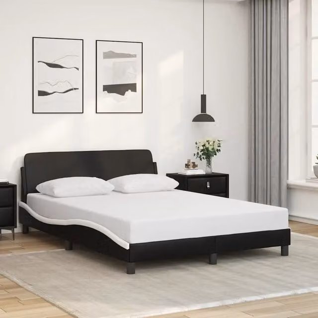 Letto con giroletto Dover vidaXL in similpelle nero e bianco L/P/H: 218 x 140 x 74,5 cm – 1