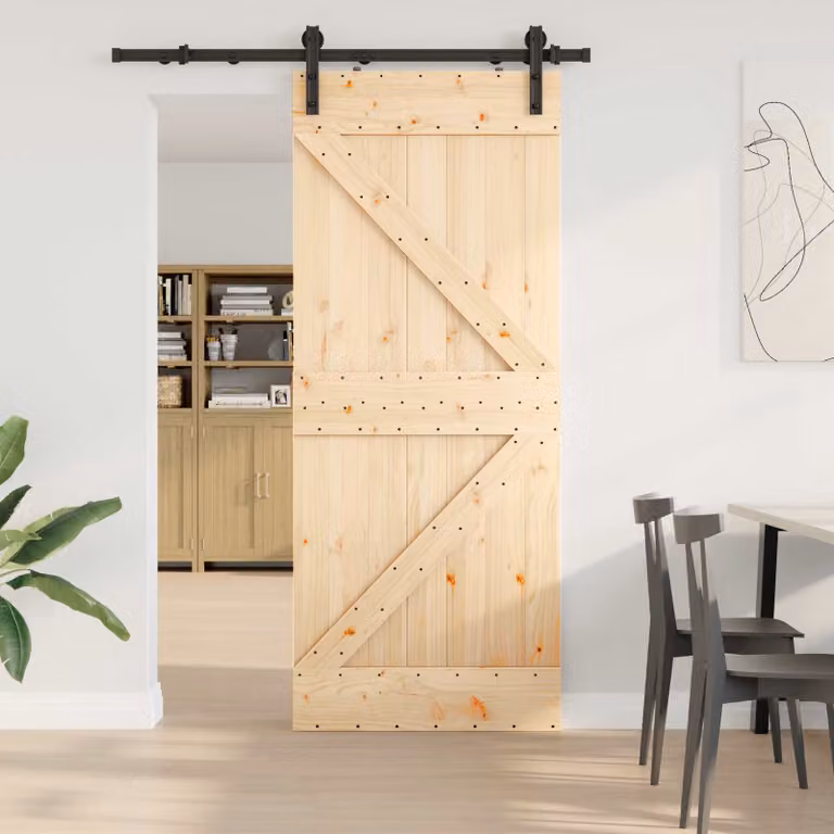 Porta scorrevole vidaXL NARVIK in legno e acciaio, Naturale e Nero, L: 152,5 cm, H: 210 cm, P: 85 cm