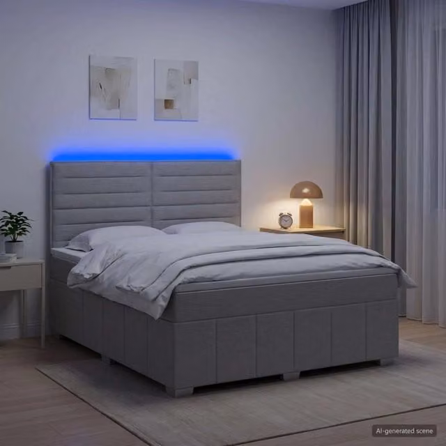 Letto Box Spring vidaXL con Materasso a Molle Insacchettate e Illuminazione LED, Grigio e Bianco, L/P: 140 x 200 cm – 1