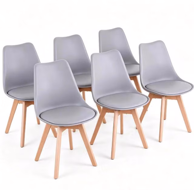 Set di 6 Sedie da Pranzo con Seduta in Ecopelle e Gambe in Legno Massello 49x42x83 cm Grigio