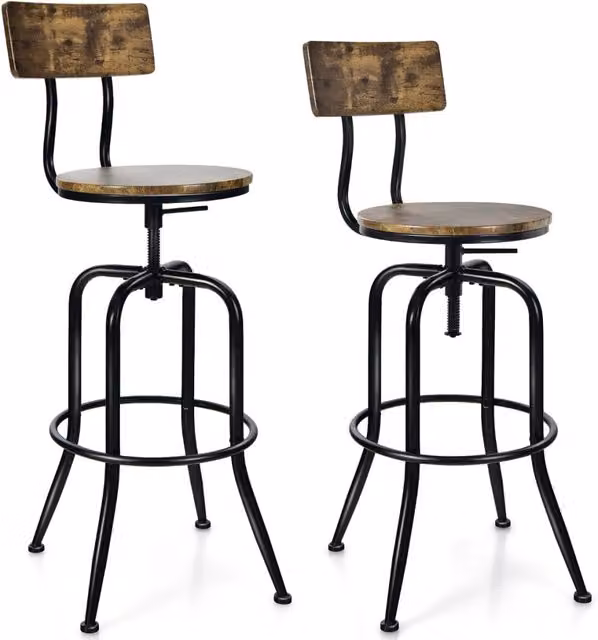 Set di 2 Sgabelli da bar con schienale a forma di arco, Sgabello regolabile in metallo con poggiapiedi Marrone-Sgabelli da bar
