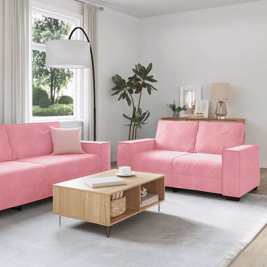 Maison Exclusive - Set divano a 3 pezzi con cuscini in velluto rosa