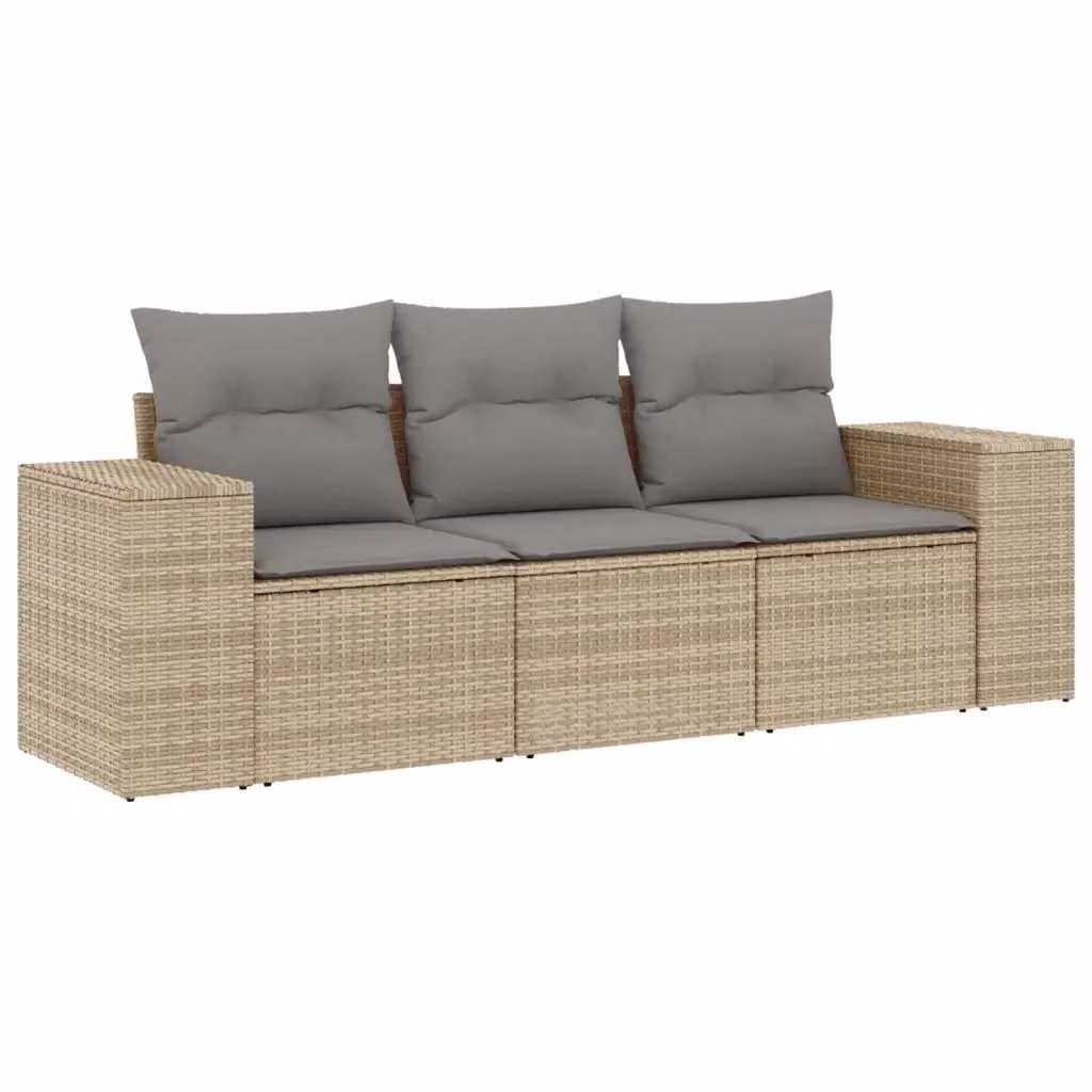 Set Divano da Giardino vidaXL 3 pz con Cuscini Beige in Polyrattan e Struttura in Acciaio Verniciato a Polvere – 2