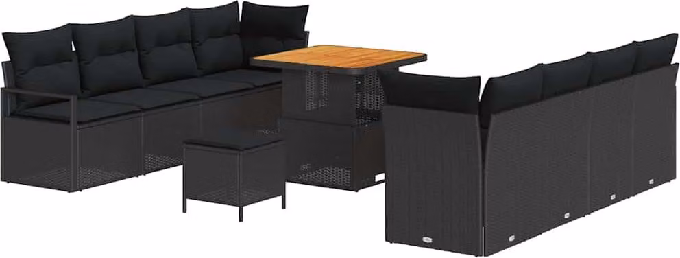 Set Divano da Giardino con cuscino 11 pcs Nero polyrattan