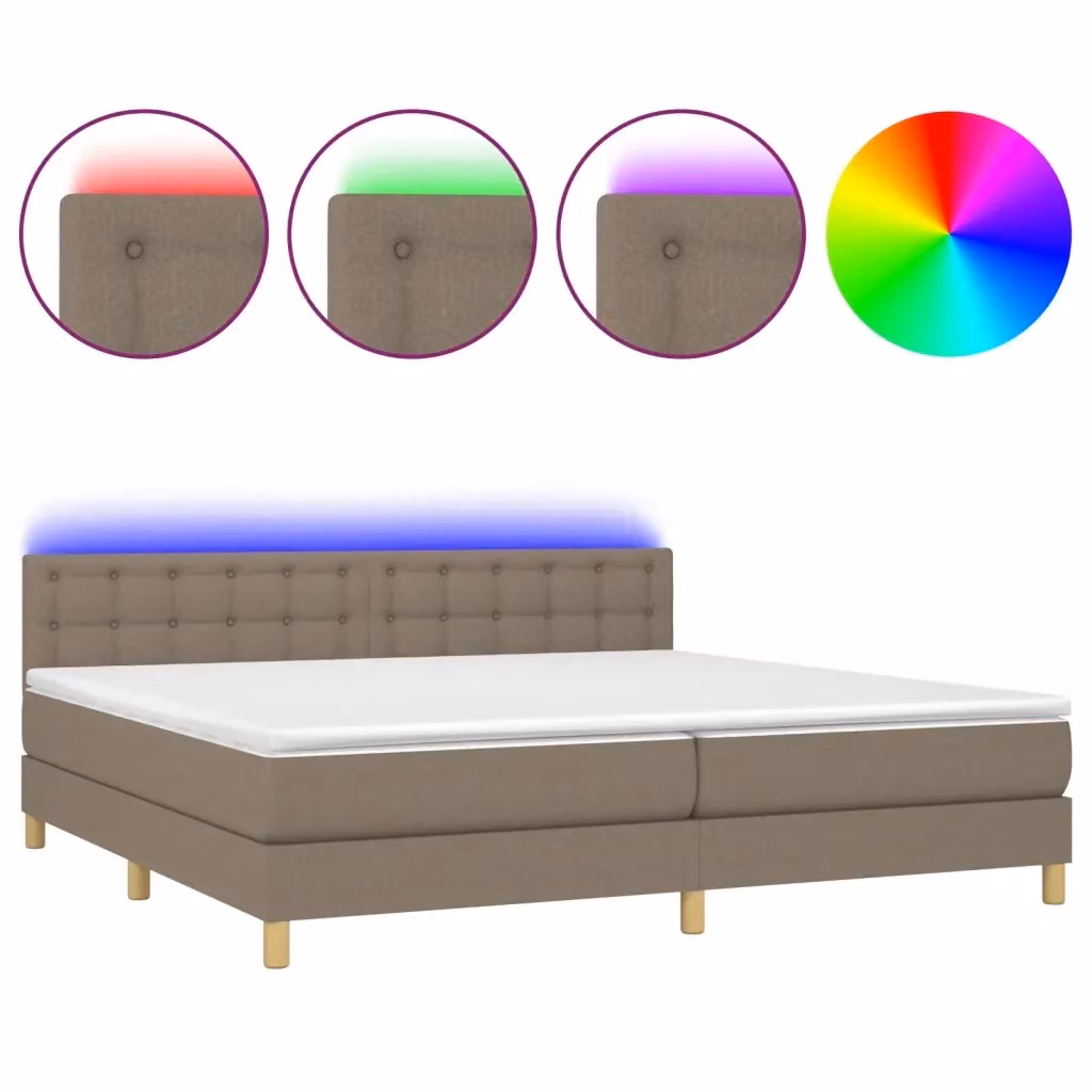 Letto matrimoniale con materasso a molle vidaXL in tessuto beige e bianco con illuminazione LED sottostante e porta USB L/P: 200 x 200 cm – 2