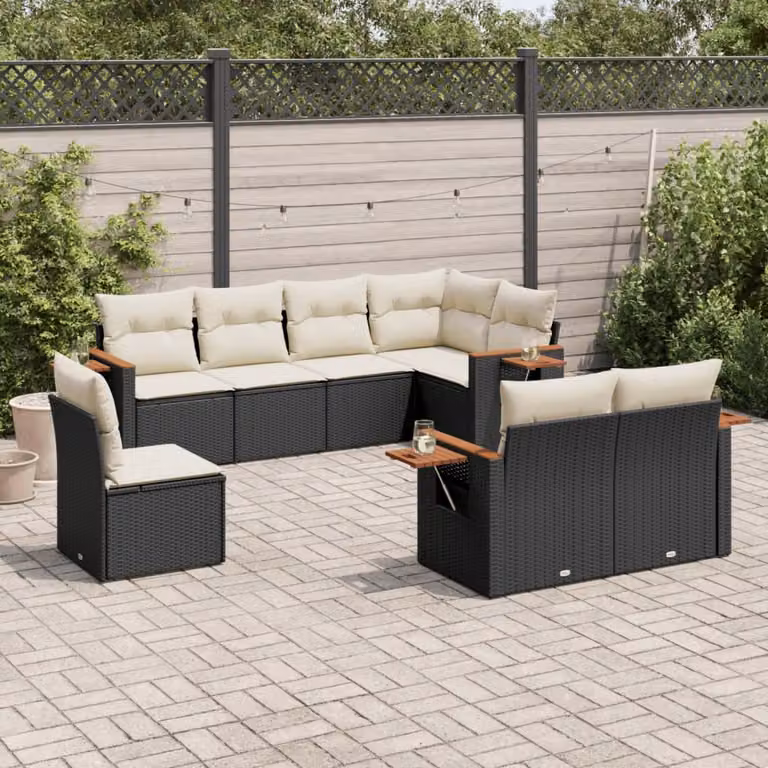 Set di divani da giardino vidaXL a forma di L in polyrattan nero con 8 pezzi e cuscini inclusi