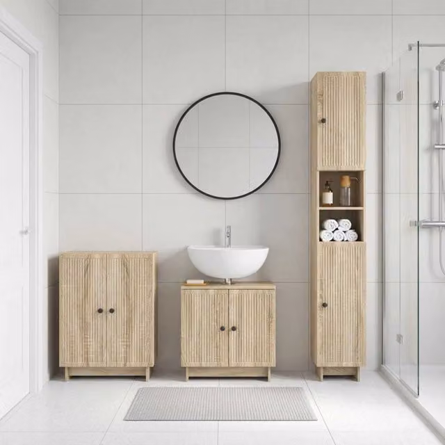 Set di armadietti da bagno in 3 pezzi EDE Rovere Sonoma 3417416