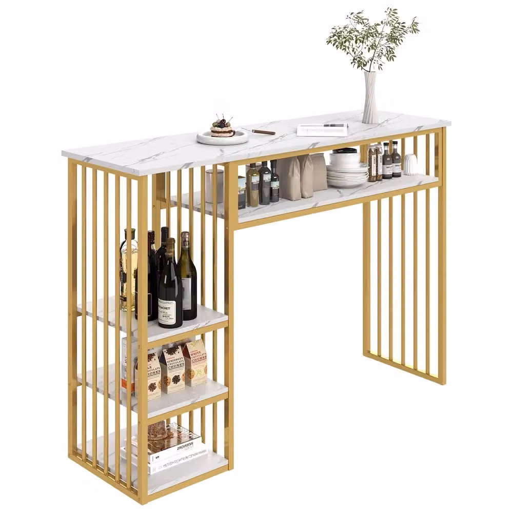 Tavolo da cucina Minimal effetto marmo bianco e oro in MDF e metallo L/P/H: 140 x 40 x 105 cm – 2