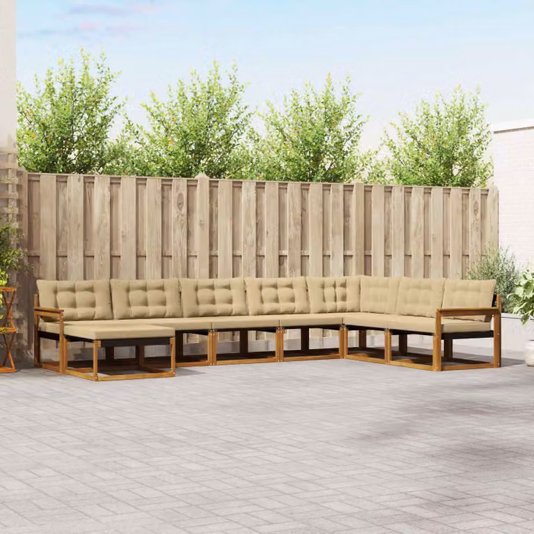 Set di divani da esterno vidaXL 8 pezzi in legno di acacia con cuscini beige e marrone per giardino e terrazza