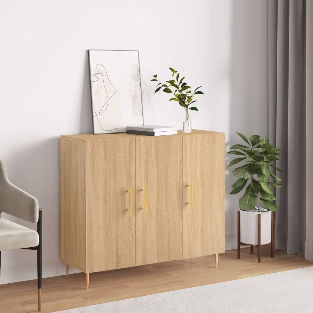 Credenza moderna vidaXL in legno multistrato color rovere, L 90 x P 34 x H 80 cm