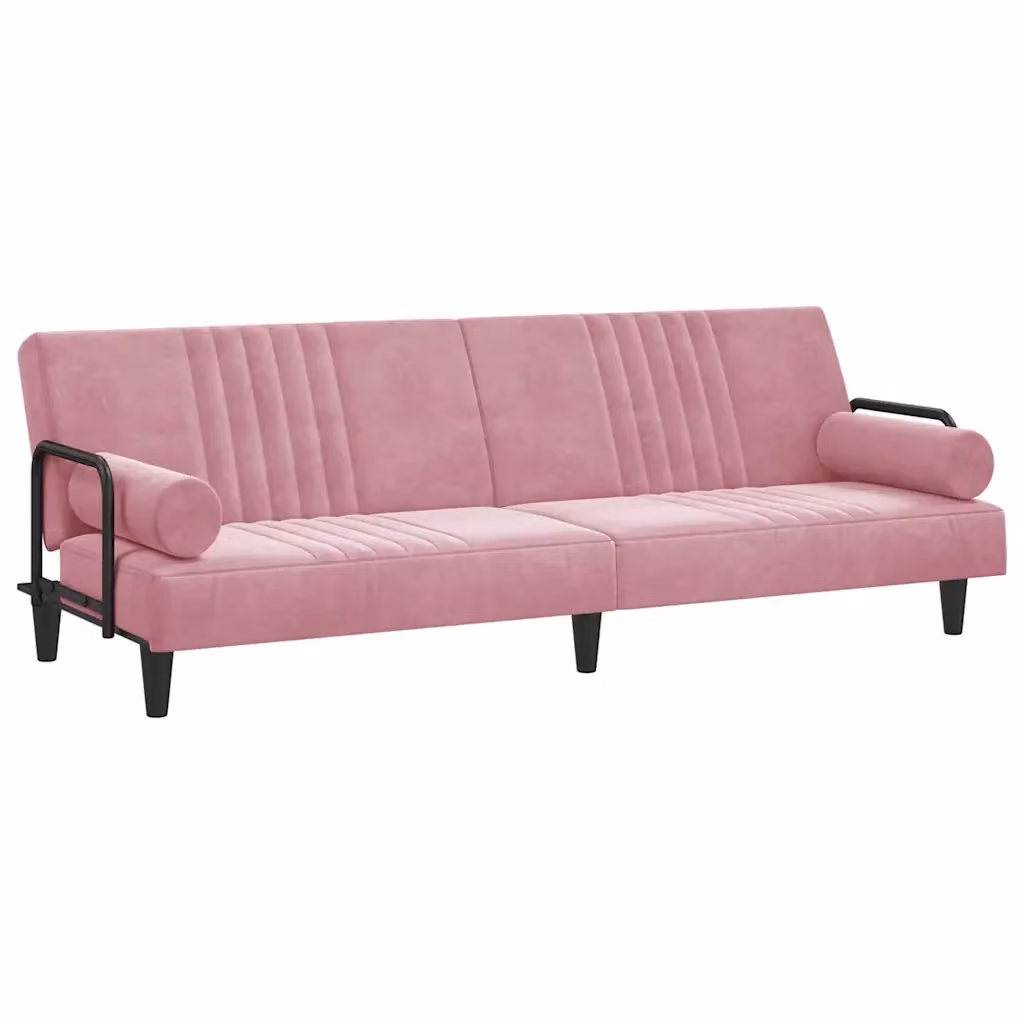 Divano Letto Click Clack vidaXL in Velluto Rosa con Cuscini e Poggiatesta Regolabile L/P/H: 205 x 100 x 70 cm – 2