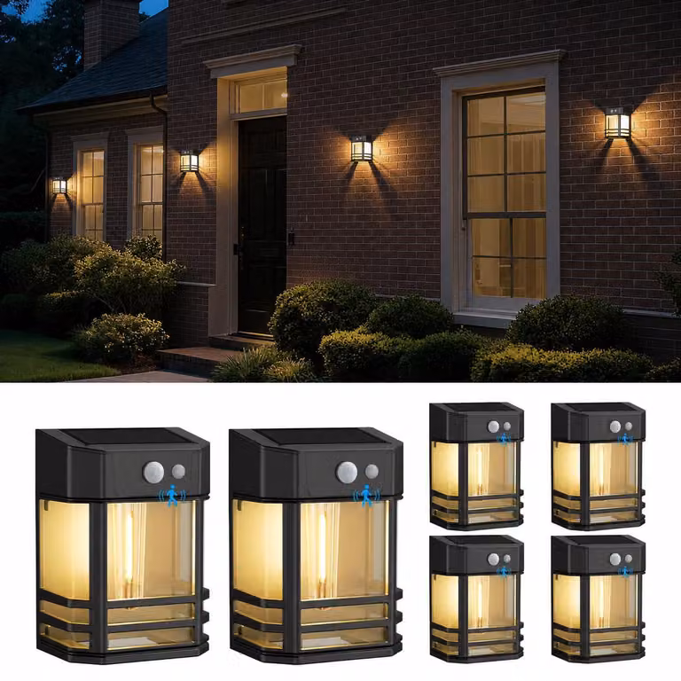 Lampade solari con sensore di movimento, confezione da 6 pezzi, grado di protezione IP65, luce bianco caldo