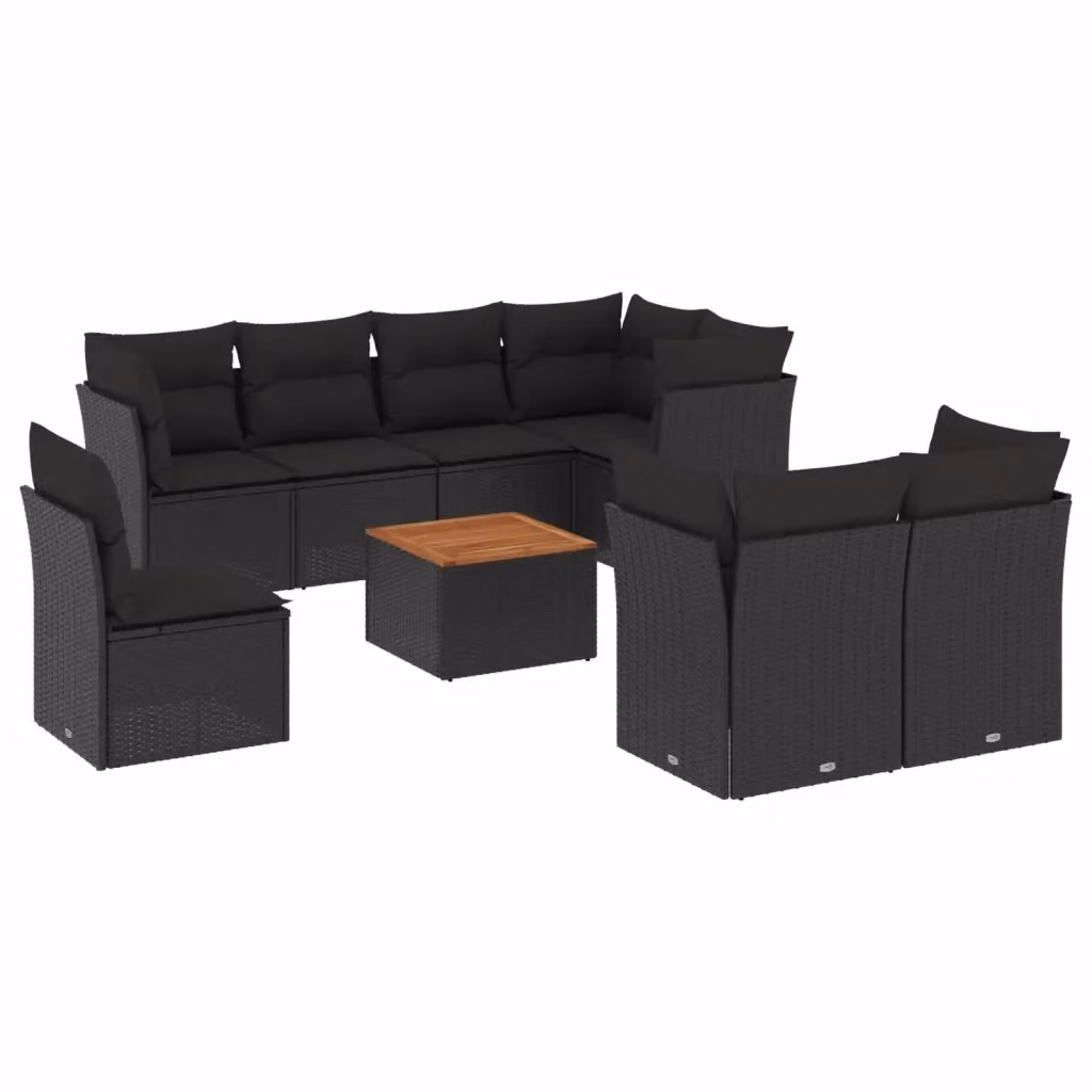 vidaXL Set Divani da Giardino a L in Polyrattan Nero con Cuscini e Tavolino da Esterno – 2