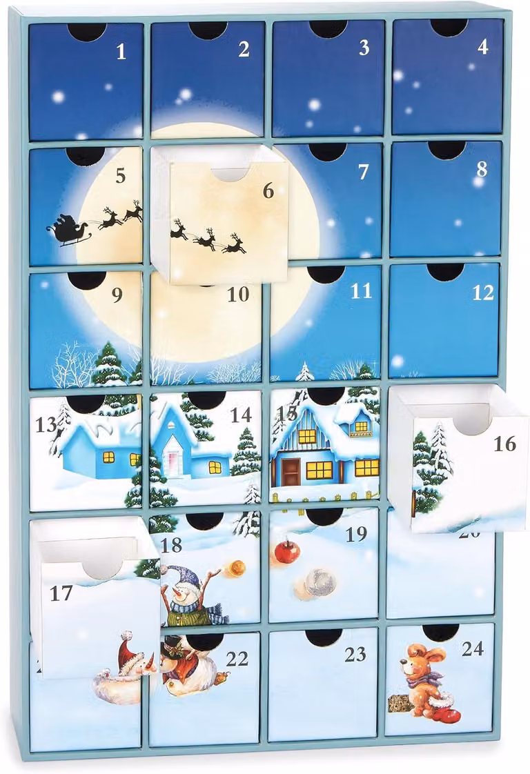 Calendario dell'Avvento da riempire - Villaggio di Natale innevato - Calendario di Natale fai-da-te con 24 scomparti per buoni regalo, caramelle e altre sorprese