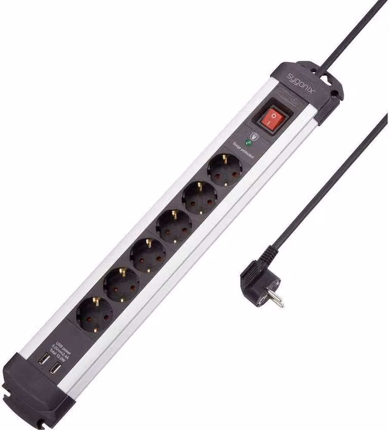 Sygonix SY-4755604 Überspannungsschutz-Steckdosenleiste Silber, Schwarz 1 St. (SY-4755604)